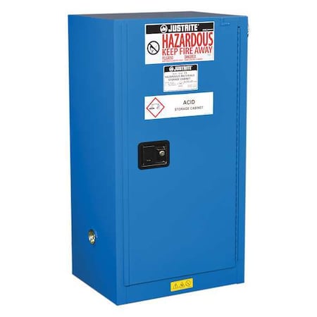 Justrite Hazardous Material Storage Cabinet, 15 gal, 1 Shelves, Steel, 23 1/4 in W x 44 in H x 18 in D, Blue 861528