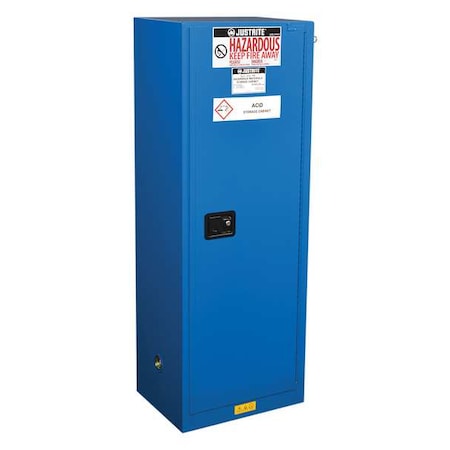 Justrite Hazardous Material Storage Cabinet, 22 gal, 3 Shelves, Steel, 23 1/4 in W x 65 in H x 18 in D, Blue 862228