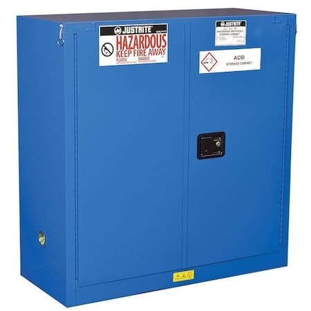 Justrite Hazardous Material Storage Cabinet, 30 gal, 1 Shelves, Steel, 43 in W x 44 in H x 18 in D, Blue 863028