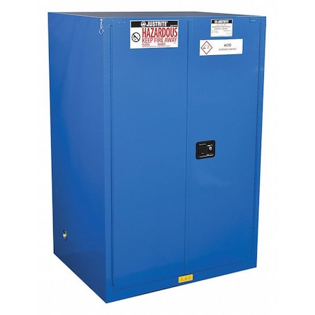 Justrite Hazardous Material Storage Cabinet, 90 gal, 2 Shelves, Steel, 43 in W x 65 in H x 34 in D, Blue 869028