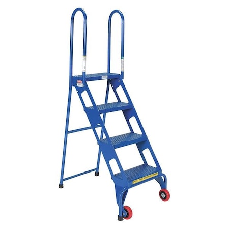 VESTIL 61.5625 H Carbon Steel Folding Ladder With Wheels, 4 Steps FLAD-4