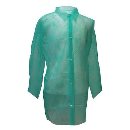 Action Chemical Disposable Lab Coat, Polypropylene, Snaps Closure, Green, L, 30 PK PP110G-L