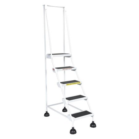 VESTIL 82.4375 H Steel Commercial Spring Loaded Rolling Ladder, 5 Steps LAD-5-W