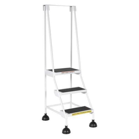 VESTIL 63.4375 H Steel Commercial Spring Loaded Rolling Ladder, 3 Steps LAD-3-W