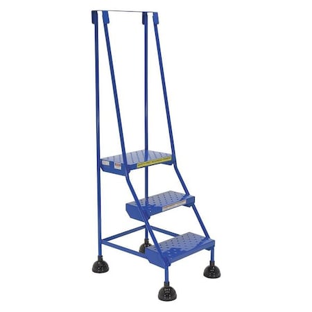 Vestil 63.4375 H Steel Commercial Spring Loaded Rolling Ladder, 3 Steps LAD-3-B-P