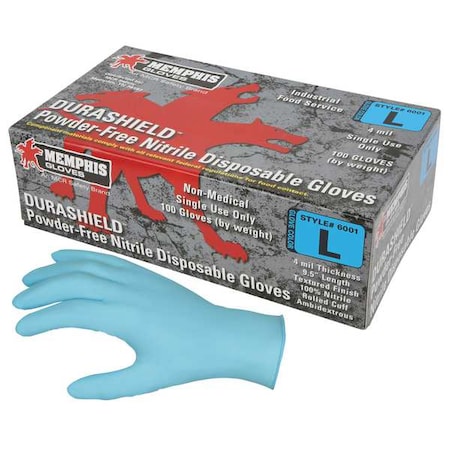 Mcr Safety DuraShield 6001, Disposable Gloves, 4 mil Palm, Nitrile, Powder-Free, M, 100 PK, Blue 6001M