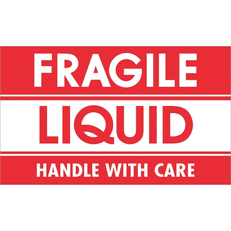 Tape Logic Tape Logic Labels, "Fragile - Liquid - Handle With Care", 3" x 5", Red/White, 500/Roll DL1300