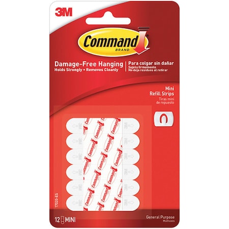 3M 3M 17020 Command Refill Strips, Mini, White, 12 Strips, 6/Packs per Case CHS1101