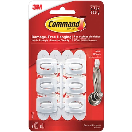 3M 3M 17006 Command, Mini, White, 6 Hooks and Strips, 6/Packs per Case CHS1001