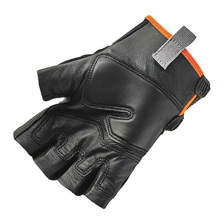 Proflex By Ergodyne Half Finger Mechanics Gloves, Leather Palm, L, Black 860