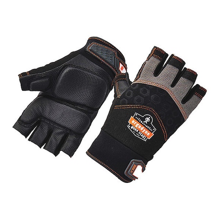 Proflex By Ergodyne Half Finger Mechanics Impact Gloves, XL, Black, Breathable Spandex 900