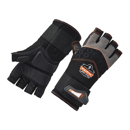 Proflex By Ergodyne Half Finger Mechanics Impact Gloves, Spandex Palm, XL, Black 910