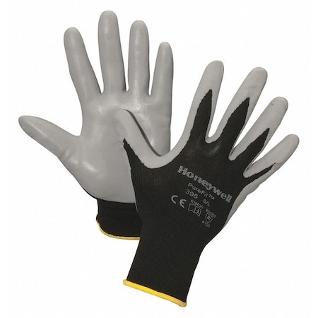 North Coated Gloves, Nitrile, Smooth, Palm, Not Rated Abrasion Level, Black/Gray, L 1 PR 395/9LZJ