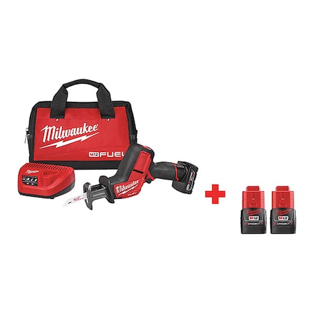 Milwaukee Tool M12 FUEL HACKZALL Recip Saw Kit + M12 Compact Battery 2-Pack 2520-21XC, 48-11-2411