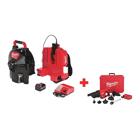 Milwaukee Tool 50 ft Cordless Drain Cleaning Machine, 18V 2775B-211, 2572B-21