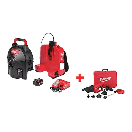 Milwaukee Tool 100 ft Cordless Drain Cleaning Machine, 18V 2775E-211, 2572B-21