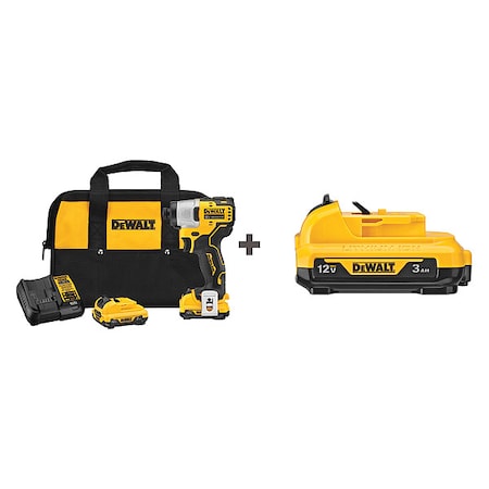 Dewalt Impact Driver, Pistol Grip, 12VDC DCF801F2/DCB124