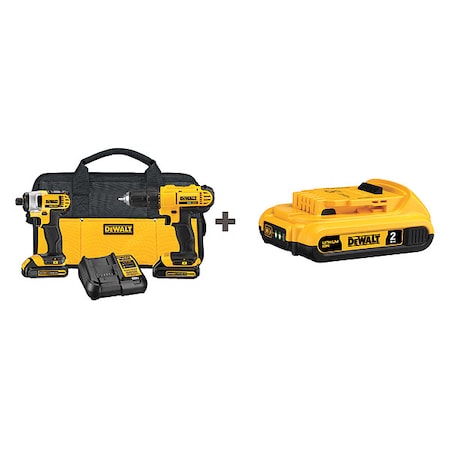 Dewalt Cordless Combination Kit, 2 Tools, 20V DC DCK240C2/DCB203