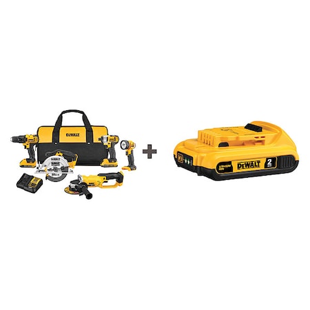 Dewalt Cordless Combination Kit, 20.0V, 5 Tools DCK521D2/DCB203