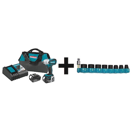 Makita 18.0 3/8" Case, Socket Set XWT06  + B-34833