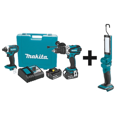 Makita Cordless Combination Kit, 3 Tools, 18V DC, Includes Batteries, Charger & Bag XT263M + DML801