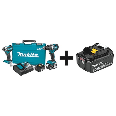 Makita Cordless Combination Kit, 2 Tools, 18V DC XT269M + BL1840B