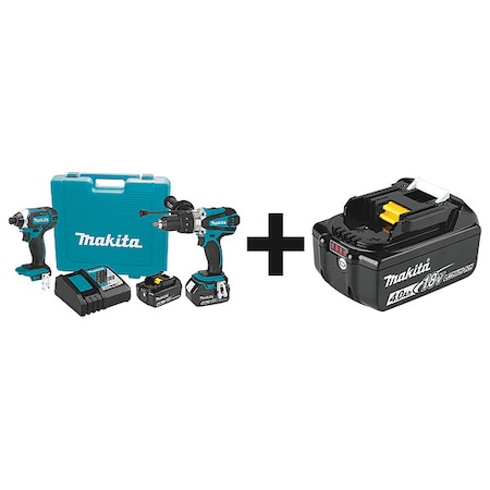 Makita Cordless Combination Kit, 2 Tools, 18V DC XT263M + BL1840B