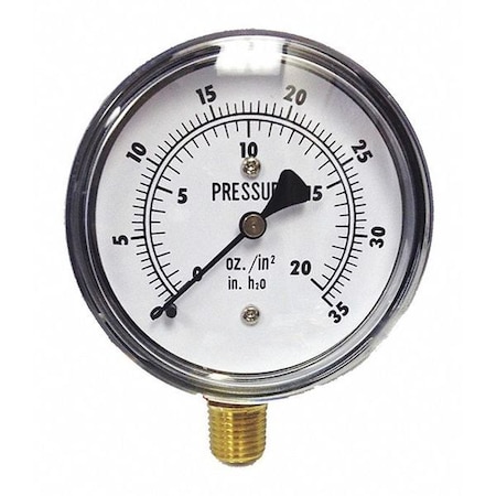 Kodiak Controls Low Pressure Gauge, Bottom, 35" H2O/20 oz. KC25-35"WC/20OZ"H2O