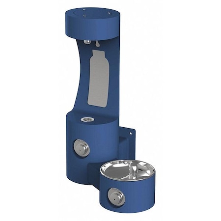 Elkay Outdoor ezH2O Bottle Filling Station Wall Mnt w/ Single Fountain Non-Filtered Non-Refrigerated Blue LK4408BFBLU