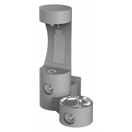 Elkay Outdoor ezH2O Bottle Filling Station Wall Mount with Single Fountain Non-Filtered Non-Refrig Gray LK4408BFGRY