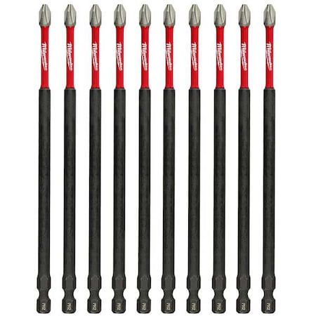 MILWAUKEE TOOL SHOCKWAVE 6 in Phillips #2 Impact Duty Power Bit, 10-Piece Pack 48-32-4207