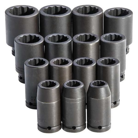 Proto 3/4" Drive Impact Socket Set, Metric, 15 pcs J72104M