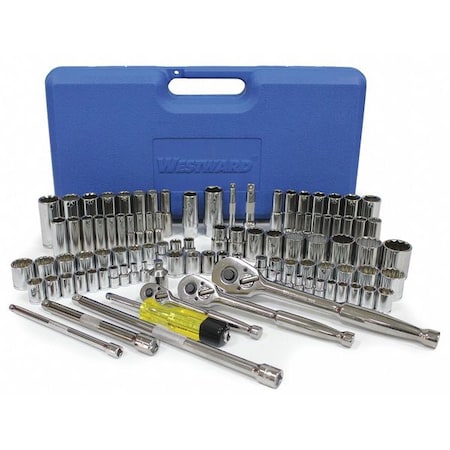 Westward 1/4 in, 3/8 in, 1/2 in Drive Socket Wrench Set Metric, SAE 99 Pieces 4 mm to 19 mm, 5/32 in to 1 in 33HD77