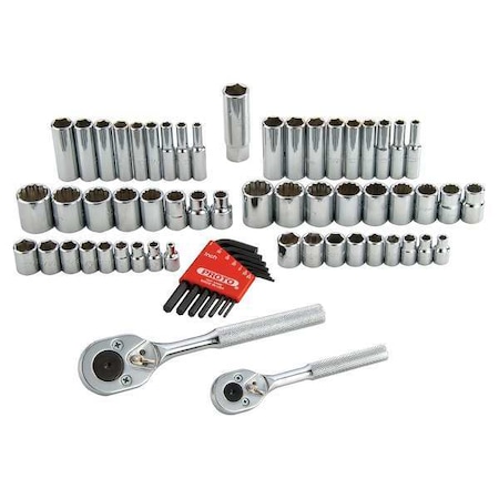 Proto 1/4", 3/8" Drive Socket Set Metric, SAE 63 Pieces 1/8 in to 3/4 in, 5 mm to 18 mm , Full Polish J47163