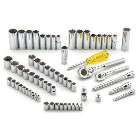 Proto 1/4", 3/8" Drive Socket Set Metric, SAE 65 Pieces 3/16 in to 7/8 in, 4 mm to 19 mm , Full Polish J47165