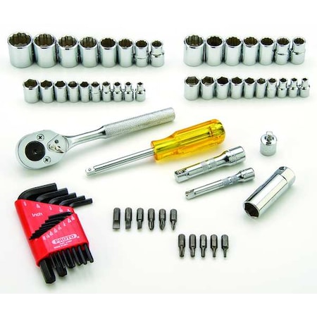 Proto 1/4", 3/8" Drive Socket Set Metric, SAE 65 Pieces 4 mm to 17 mm, 5/32 in to 13/16 in , Full Polish J47065