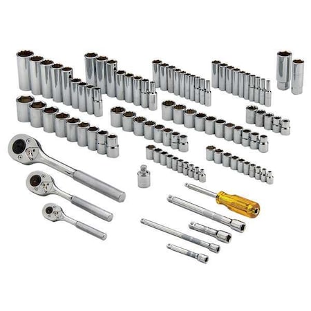 Proto 1/4", 3/8", 1/2" Drive Socket Set SAE 101 Pieces 4 mm to 19 mm, 5/32 in to 1 in , Full Polish J47101