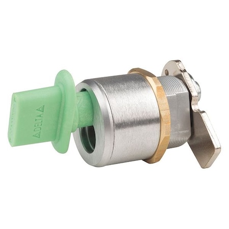 Delta Lock Interchangeable Core Keyed Cam Lock, Brushed Chrome, 1 1/4 in For Door Thickness, 0 Number of Keys G085052