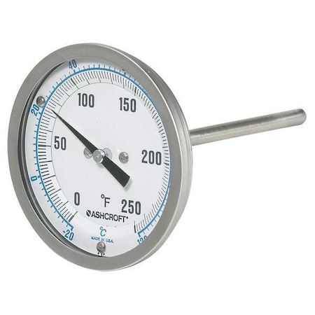 Ashcroft Dial Thermometer, Bi-Metallic, 6 in Stem 30EI60R