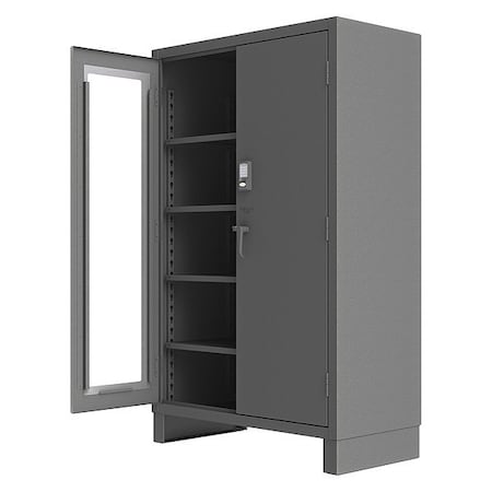 Durham Mfg Shelving Storage Cabinet, 78 in H, 60 in W, 24 in D, Swing, Electronic Keypad, Gray, 4 Shelves 3704CXC-BLP4S-95