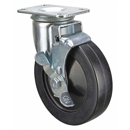 Zoro Select Swivel NSF-Listed Plate Caster w/Brake, 240 lb, NSF-Listed Plate Type B P12S-R050B-P3-WB