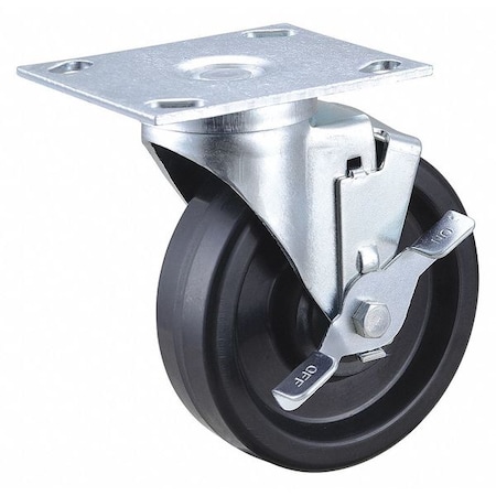 Zoro Select Swivel NSF-Listed Plate Caster w/Brake, Phenolic, 5 in, 450 lb 02TM05101S002
