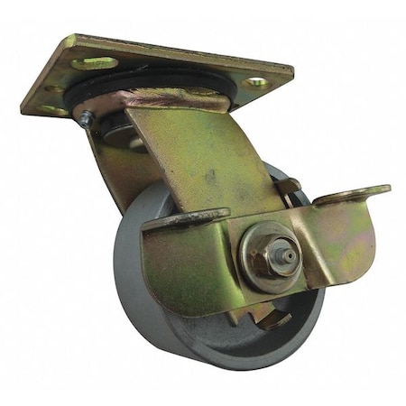 Zoro Select Swivel Plate Caster w/Brake, Cast Iron, 4in, 1000lb 33H671