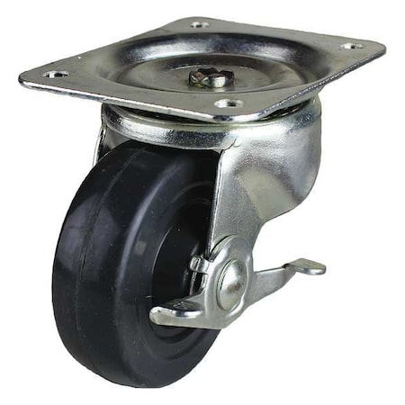 Colson Swivel Plate Caster w/Brake, Rubber, 4in, 350lb 01RN04141S001