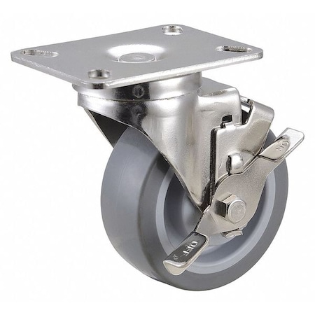Zoro Select Swivel NSF-Listed Plate Caster w/Brake, 275 lb., NSF-Listed Plate Type A 33H662