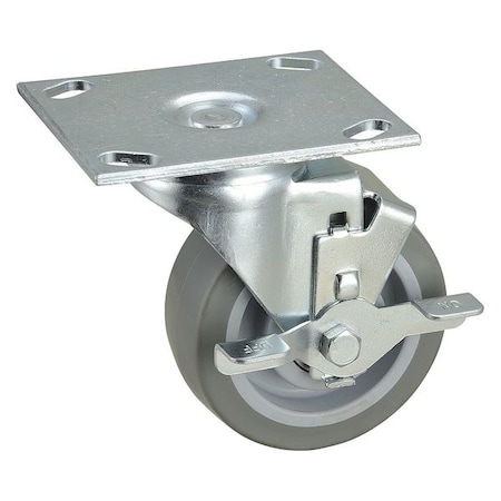 Zoro Select Swivel NSF-Listed Plate Caster w/Brake, 275 lb., NSF-Listed Plate Type B 33H716