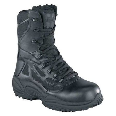 Reebok Military/Tactical Boot, Leather/Fabric Upper, Rubber Outsole, Plain Toe, Side Zipper, Black, 11-1/2 RB8877