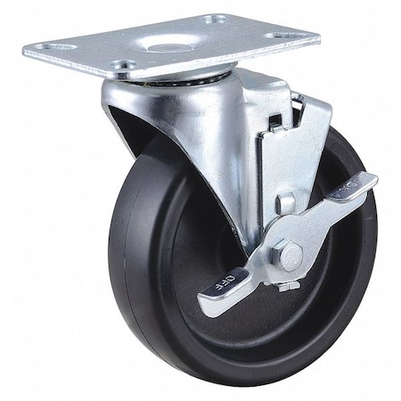Zoro Select Swivel NSF-Listed Plate Caster w/Brake, 350 lb, NSF-Listed Plate Type A 33J016