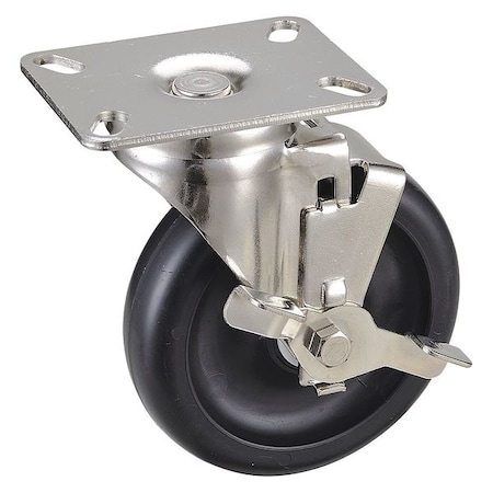 Zoro Select Swivel NSF-Listed Plate Cstr w/Brake, NSF-Listed Plate Type A 33J036