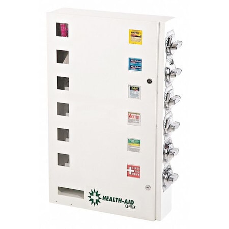 Health Aid 6 Machine Medicine Vending Machine, Steel, 20 in W, White, Keys HA6-50